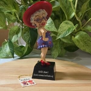 "Lil" Old Biddys Figurine with Red Hat and Purple Dress